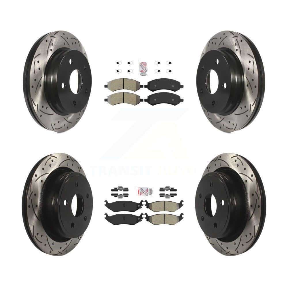 Front Rear Semi-Metallic Pad Drill Slot Brake Rotors Kit For Ram 1500 Classic Dodge Aspen KDA-101233