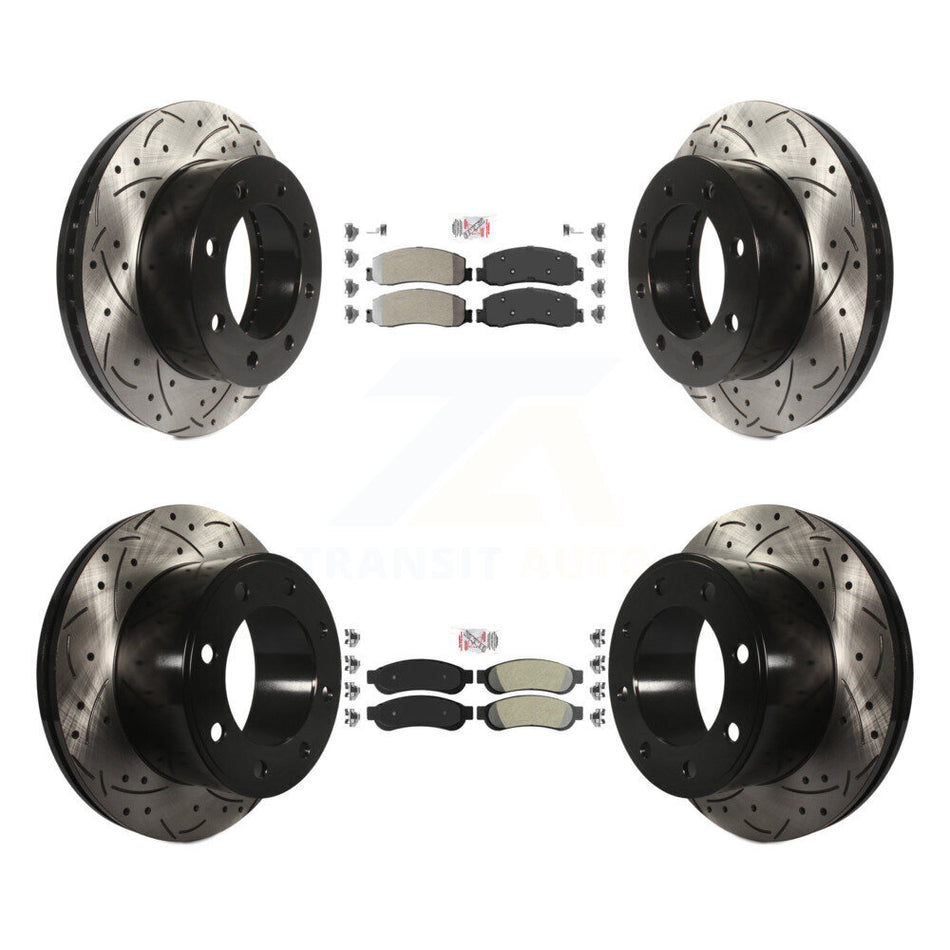 Front Rear Semi-Metallic Pad Drilled Slot Brake Rotor Kit For Ford F-350 Super Duty F-250 KDA-101234