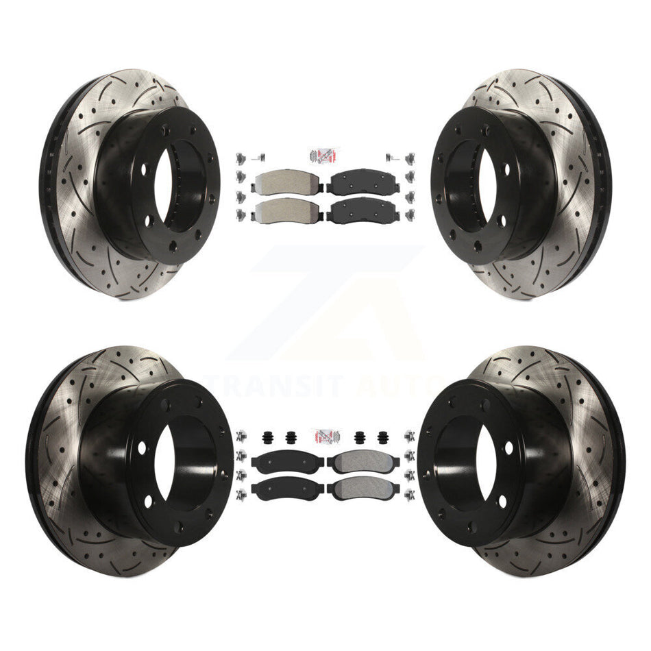 Front Rear Semi-Metallic Pad Drilled Slot Brake Rotor Kit For Ford F-350 Super Duty F-250 KDA-101235