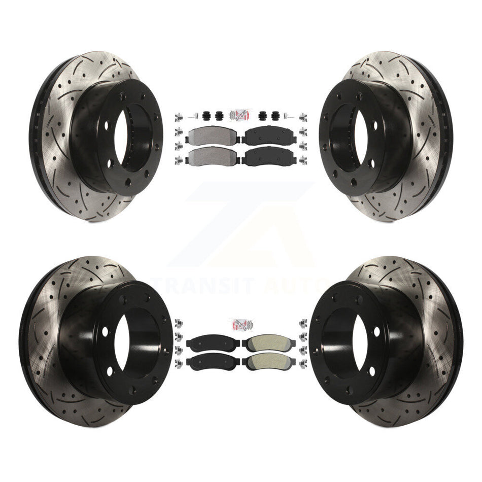 Front Rear Semi-Metallic Pad Drilled Slot Brake Rotor Kit For Ford F-350 Super Duty F-250 KDA-101236