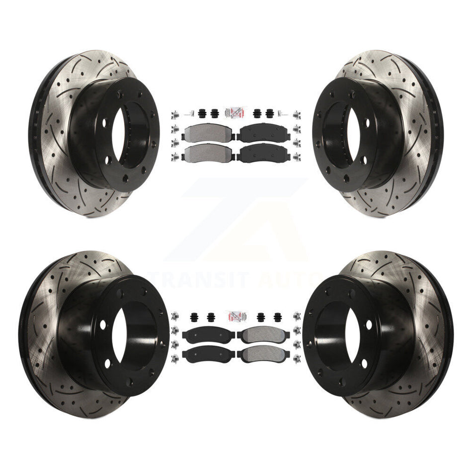 Front Rear Semi-Metallic Pad Drilled Slot Brake Rotor Kit For Ford F-350 Super Duty F-250 KDA-101237