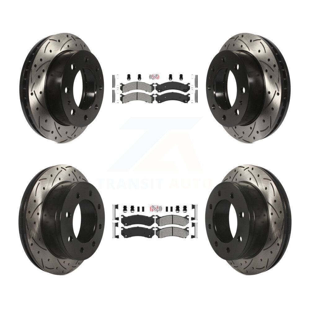 Front Rear Semi-Metallic Pad Drill Slot Brake Rotors Kit For Chevrolet GMC Sierra 2500 HD KDA-101265