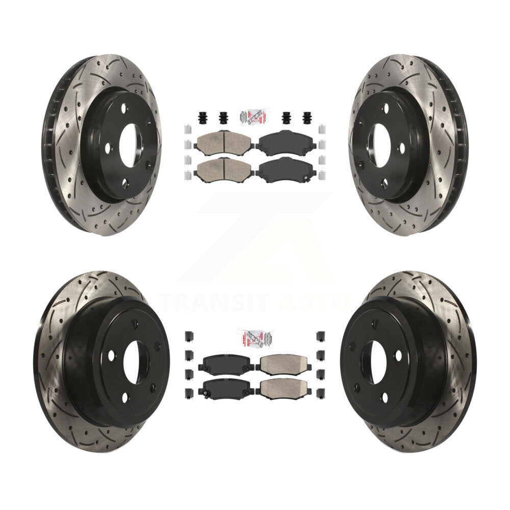 Front Rear Ceramic Pad And Coated Drilled Slotted Disc Brake Rotors Kit For Jeep Wrangler KDA-101284