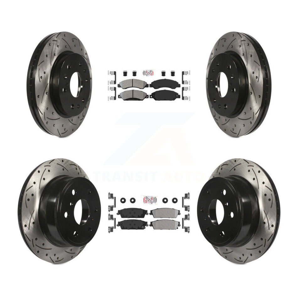 Front Rear Semi-Metallic Pad Drill Slot Brake Rotors Kit For Chevrolet Avalanche Cadillac KDA-101290