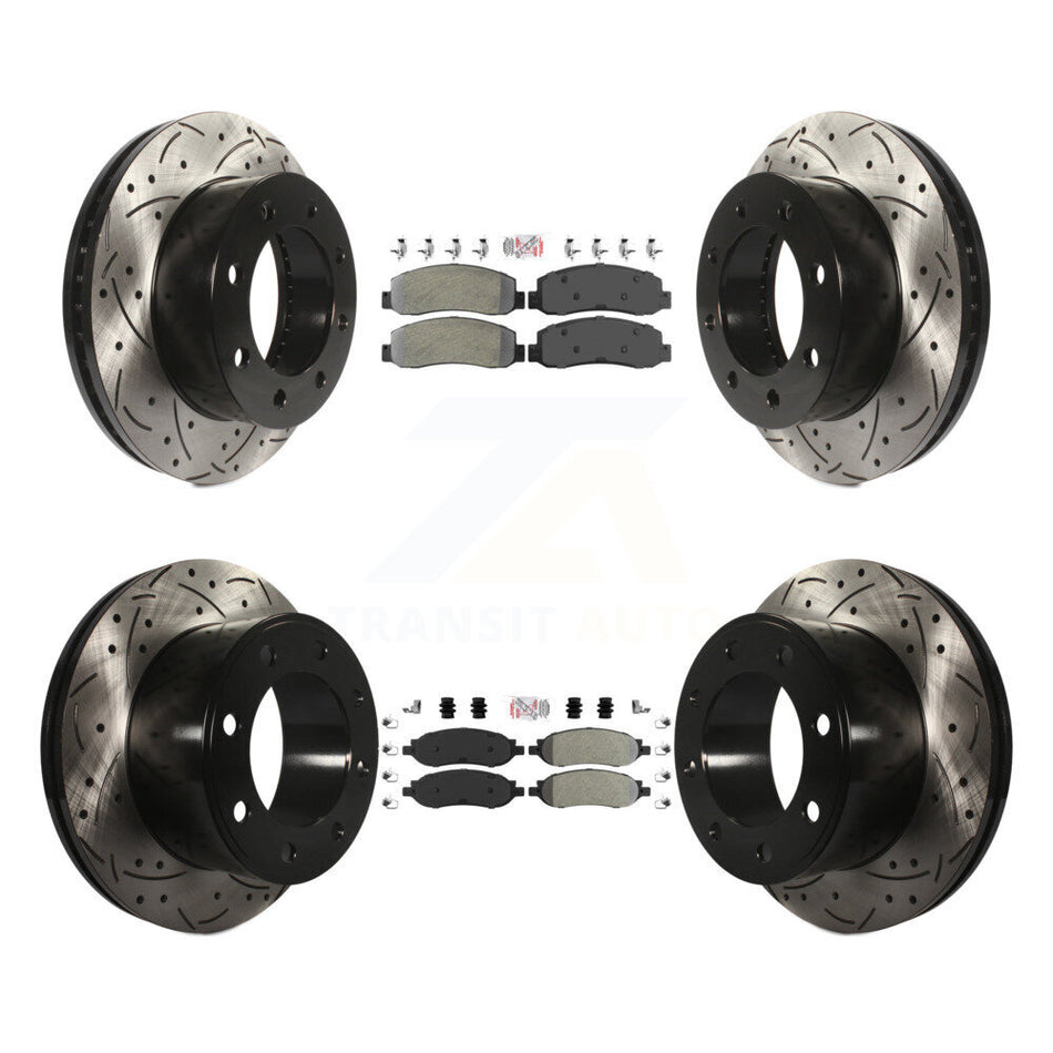 Front Rear Semi-Metallic Pad Drilled Slot Brake Rotor Kit For Ford F-350 Super Duty F-250 KDA-101292