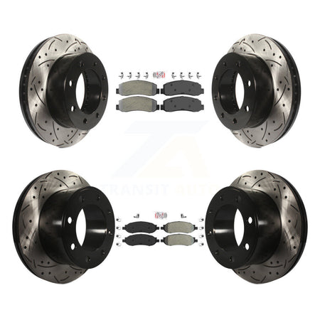 Front Rear Semi-Metallic Pad Drilled Slot Brake Rotor Kit For Ford F-350 Super Duty F-250 KDA-101293