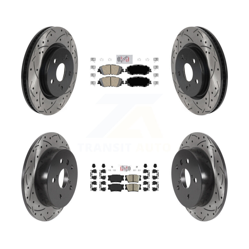 Front Rear Ceramic Pads And Coated Drilled Slotted Disc Brake Rotors Kit For Toyota Camry KDA-101300
