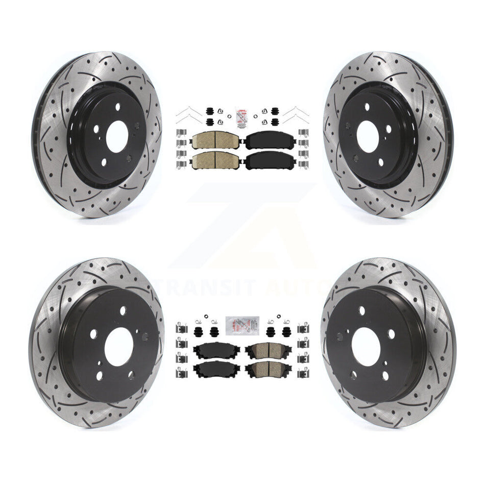 Front Rear Ceramic Pad Coated Drill Slot Disc Brake Rotor Kit For Toyota Camry Avalon TRD KDA-101324
