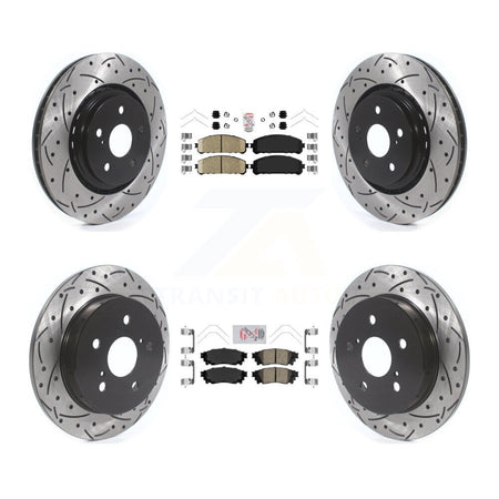 Front Rear Ceramic Pad Coated Drill Slot Disc Brake Rotor Kit For Toyota Camry Avalon TRD KDA-101325