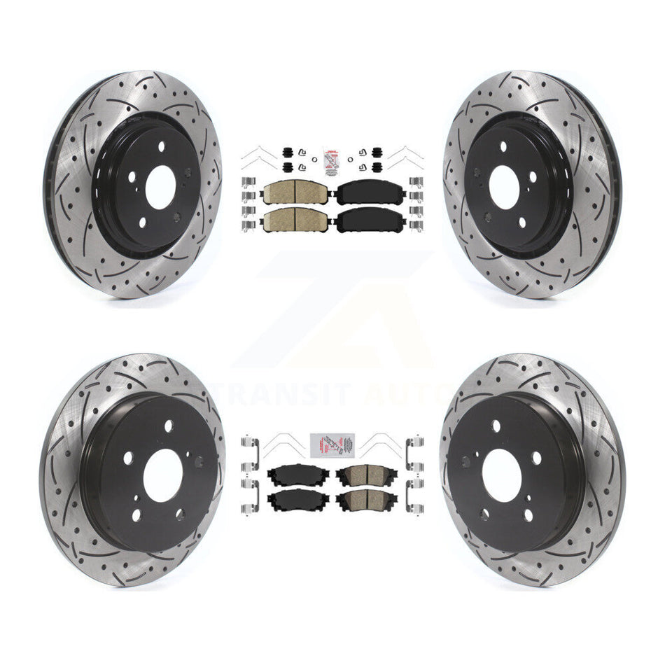 Front Rear Ceramic Pad Coated Drill Slot Disc Brake Rotor Kit For Toyota Camry Avalon TRD KDA-101325