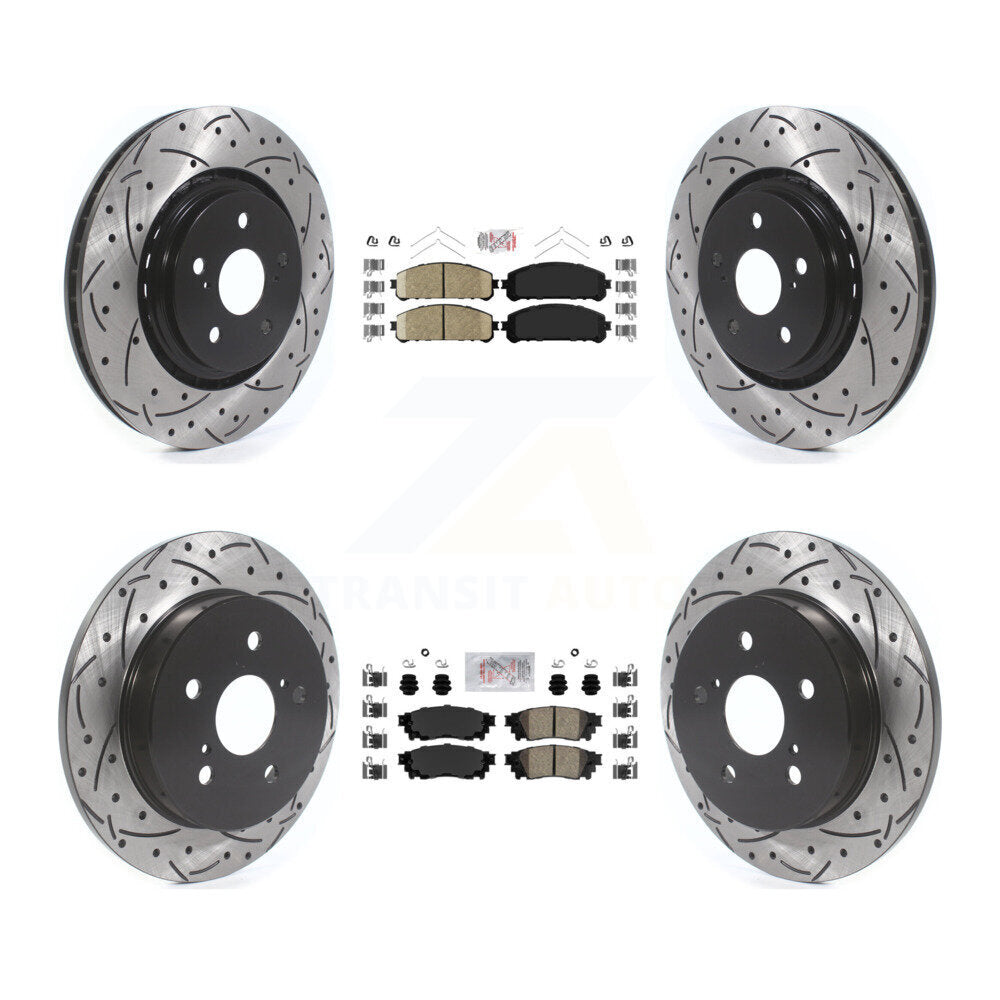 Front Rear Ceramic Pad Coated Drill Slot Disc Brake Rotor Kit For Toyota Camry Avalon TRD KDA-101326