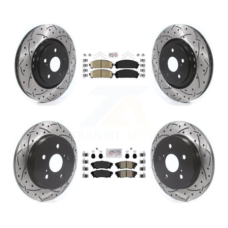 Front Rear Ceramic Pad Coated Drill Slot Disc Brake Rotor Kit For Toyota Camry Avalon TRD KDA-101326