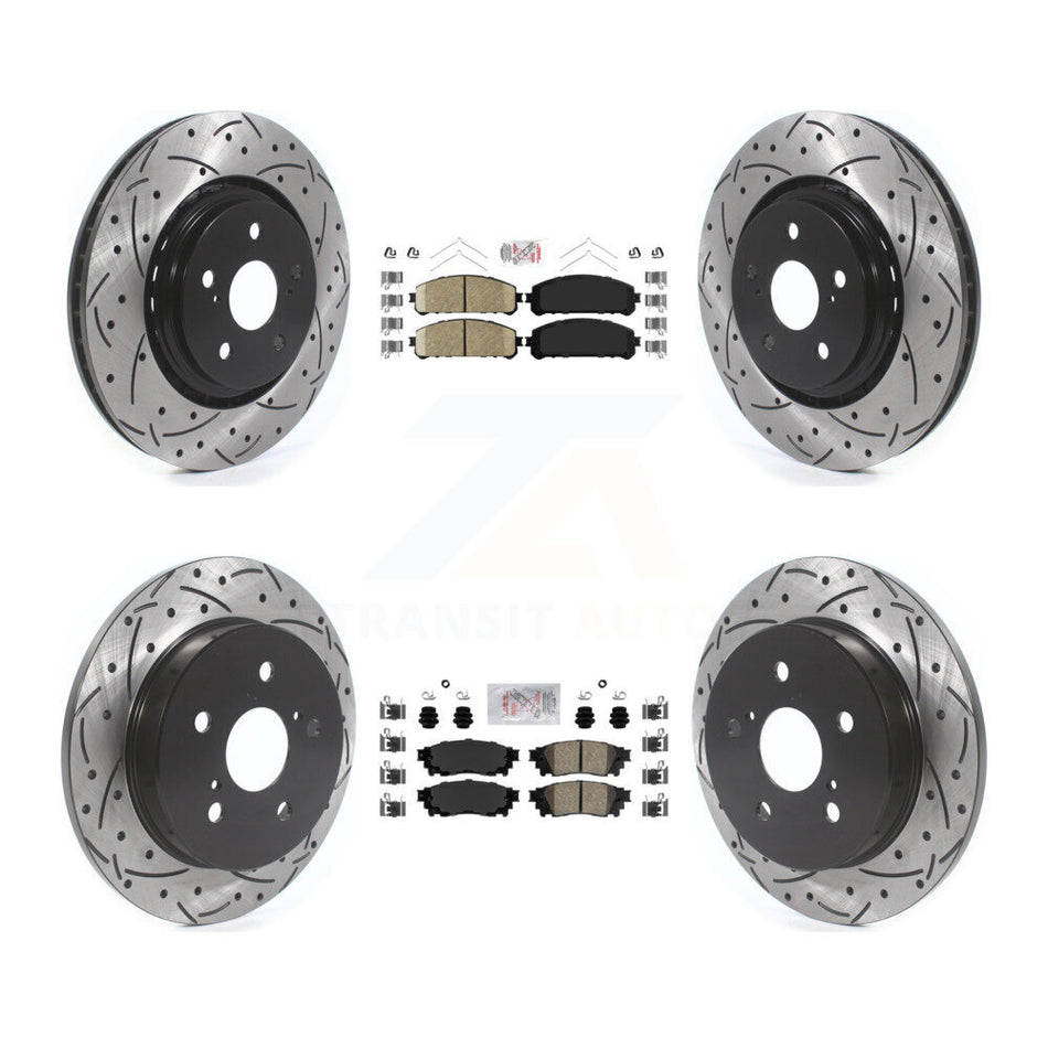 Front Rear Ceramic Pad Coated Drill Slot Disc Brake Rotor Kit For Toyota Camry Avalon TRD KDA-101326