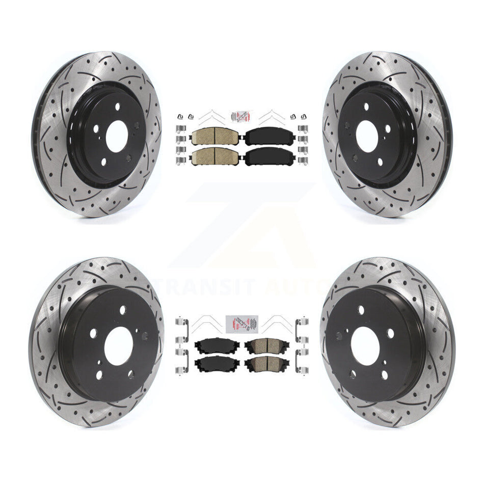 Front Rear Ceramic Pad Coated Drill Slot Disc Brake Rotor Kit For Toyota Camry Avalon TRD KDA-101327