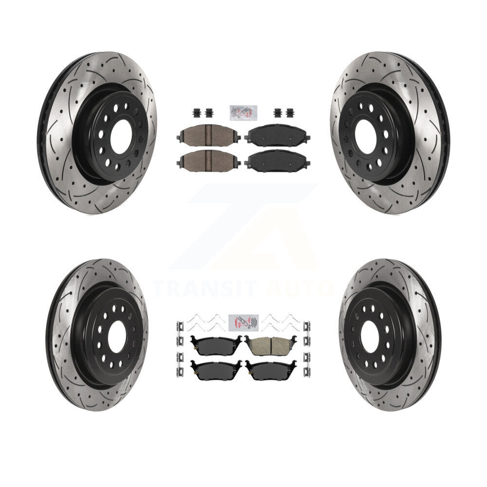 Front Semi-Metallic Rear Ceramic Pad Coated Drill Slot Disc Brake Rotors Kit For Ram 1500 KDA-101336