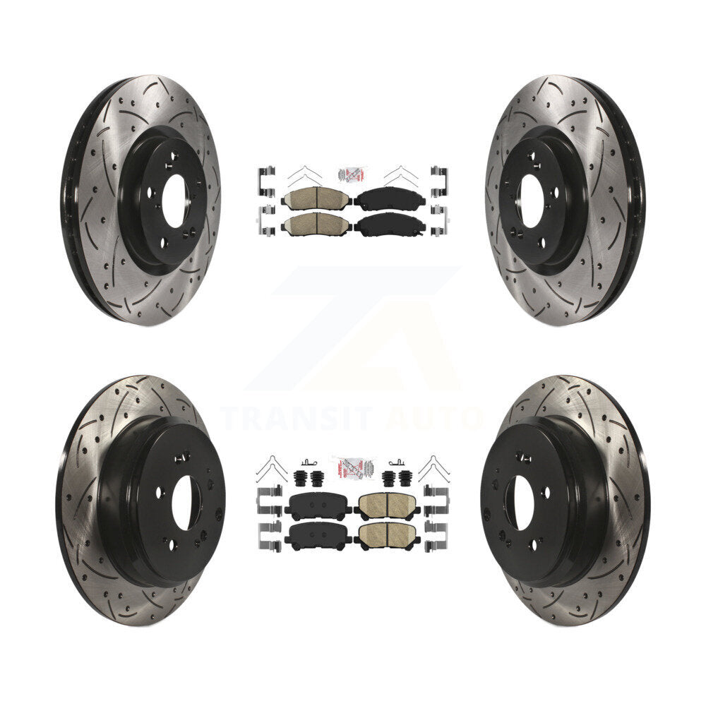 Front Rear Ceramic Pad Coat Drill Slot Disc Brake Rotor Kit For Honda Pilot Acura MDX ZDX KDA-101341