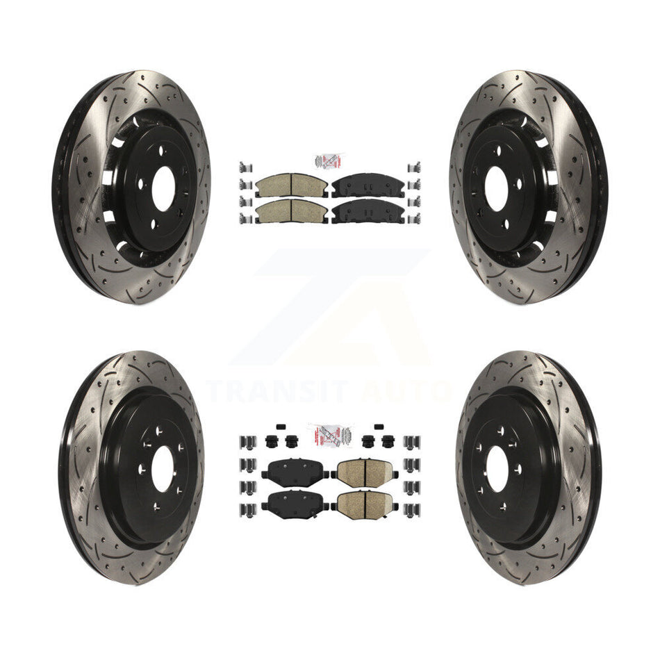 Front Ceramic Rear Semi-Metallic Pad Drilled Slot Brake Rotors Kit For Ford Explorer Flex KDA-101346