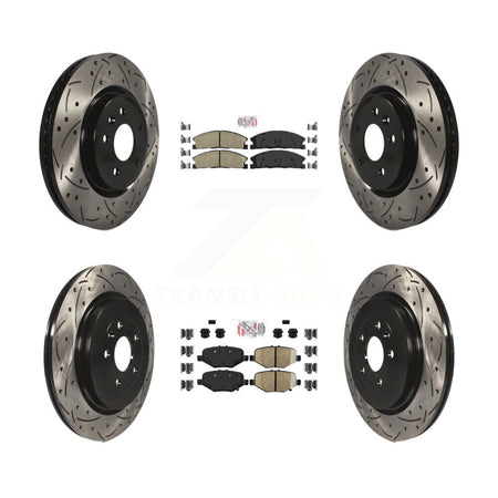 Front Ceramic Rear Semi-Metallic Pad Drilled Slot Brake Rotor Kit For Ford Explorer Sport KDA-101347