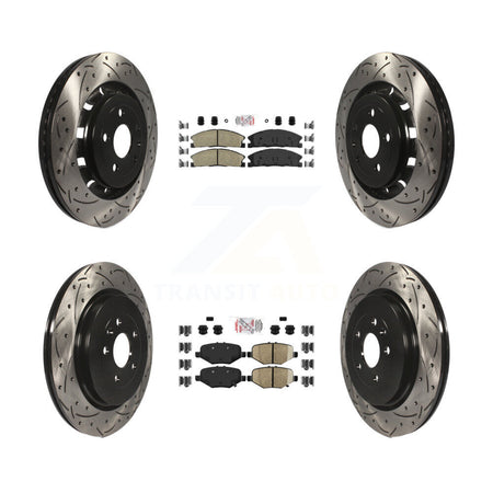 Front Ceramic Rear Semi-Metallic Pad Drilled Slot Brake Rotors Kit For Ford Explorer Flex KDA-101358
