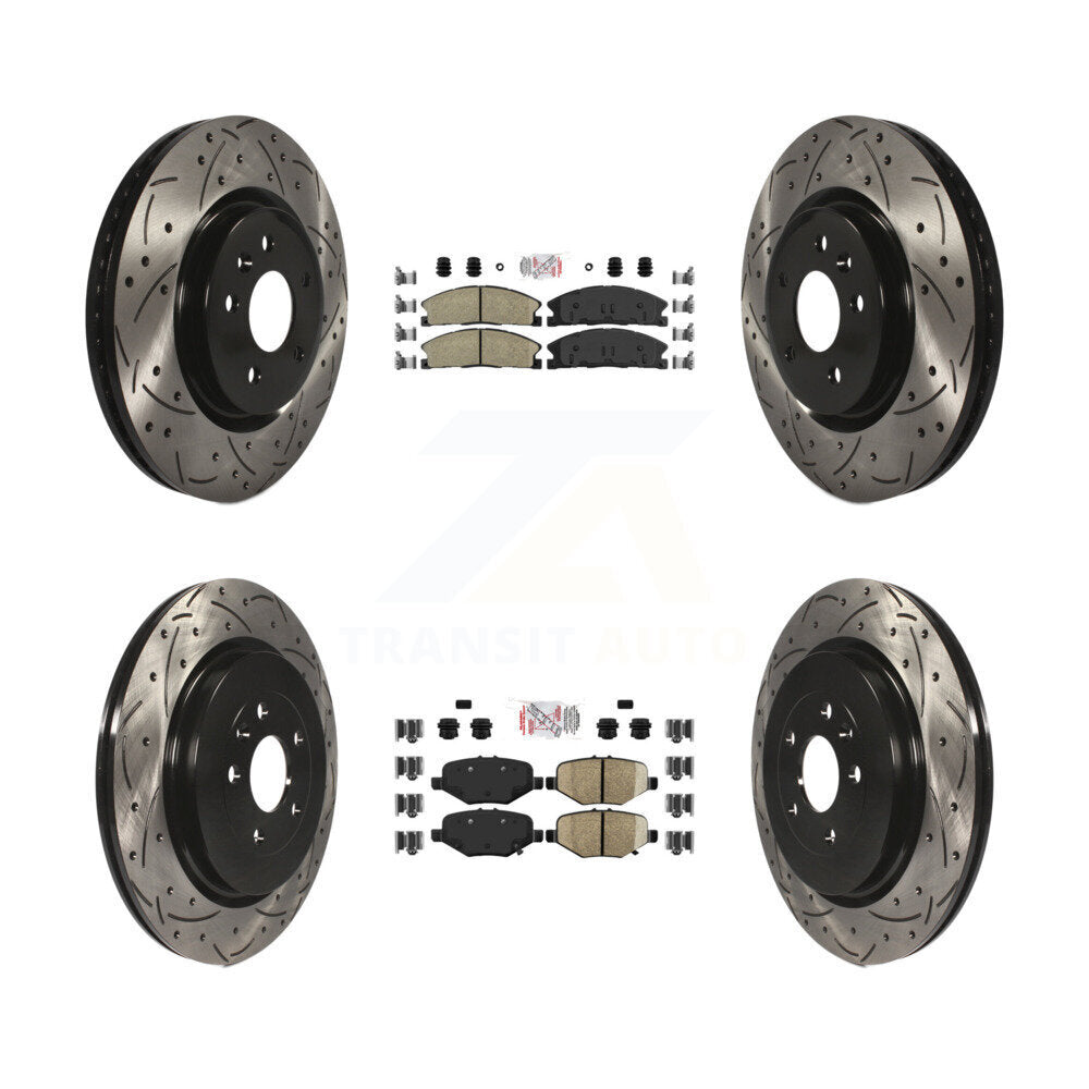Front Ceramic Rear Semi-Metallic Pad Drilled Slot Brake Rotor Kit For Ford Explorer Sport KDA-101359