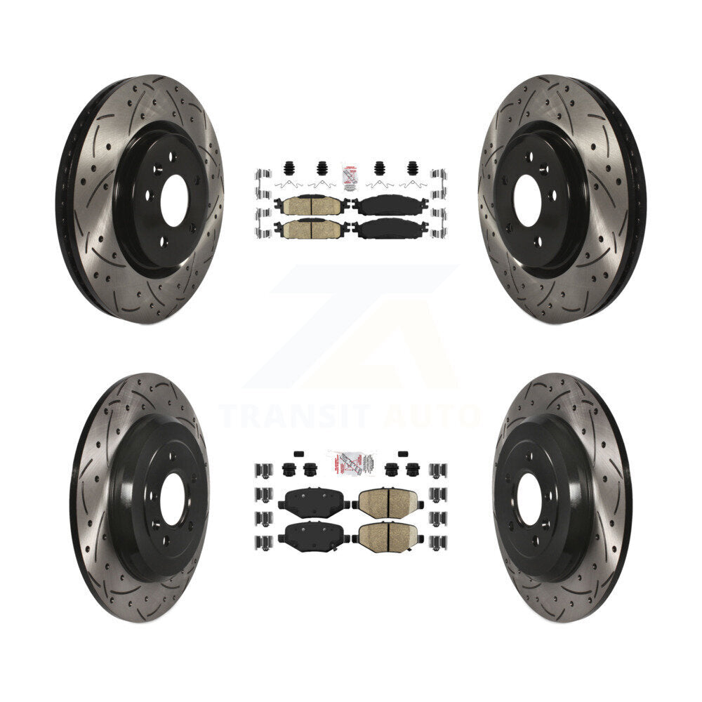 Front Ceramic Rear Semi-Metallic Pad Drilled Slot Disc Brake Rotors Kit For Ford Explorer KDA-101376