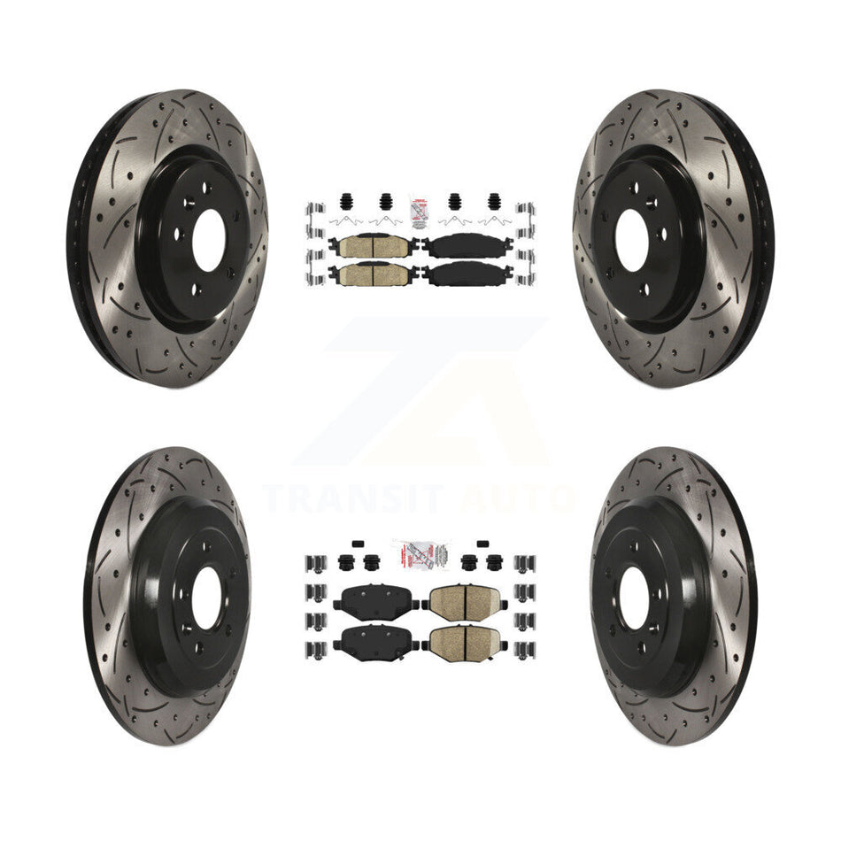 Front Ceramic Rear Semi-Metallic Pad Drilled Slot Disc Brake Rotors Kit For Ford Explorer KDA-101376