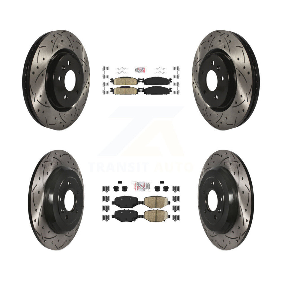 Front Ceramic Rear Semi-Metallic Pad Drilled Slot Disc Brake Rotors Kit For Ford Explorer KDA-101388