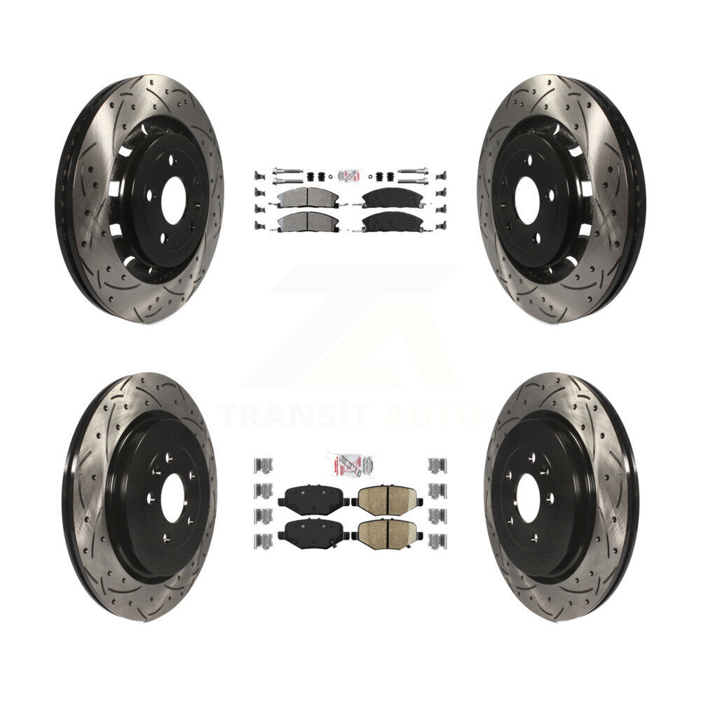 Front Semi-Metallic Rear Ceramic Pad Drilled Slot Brake Rotors Kit For Ford Explorer Flex KDA-101390