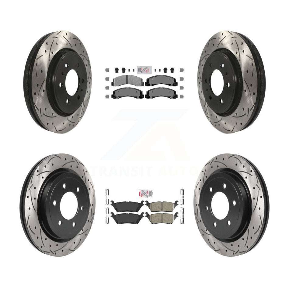 Front Semi-Metallic Rear Ceramic Pad Drill Slot Brake Rotor Kit For Ford F-150 Expedition KDA-101393