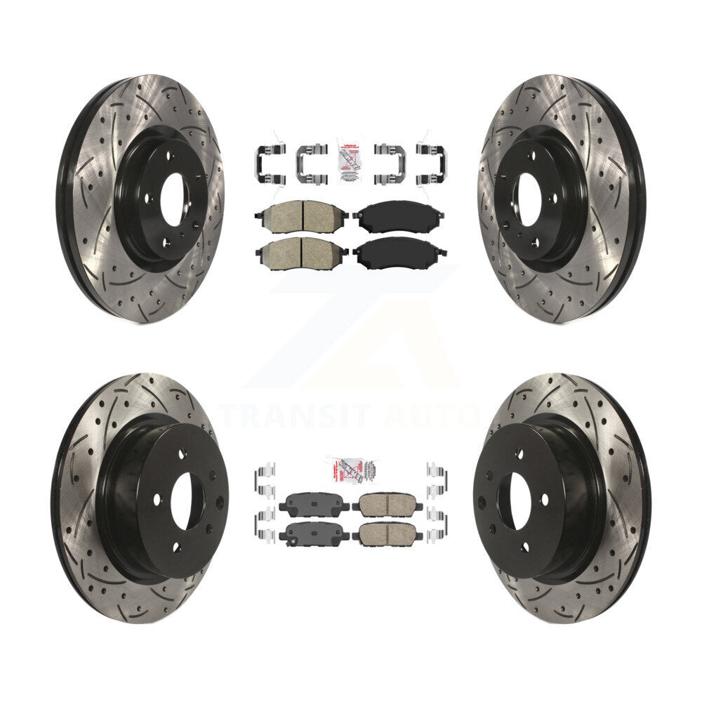 Front Semi-Metallic Rear Ceramic Pad Drill Slot Brake Rotor Kit For INFINITI EX35 M35 M45 KDA-101401