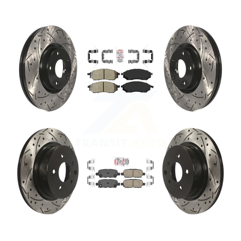 Front Semi-Metallic Rear Ceramic Pad Drill Slot Brake Rotor Kit For INFINITI EX35 M35 M45 KDA-101401