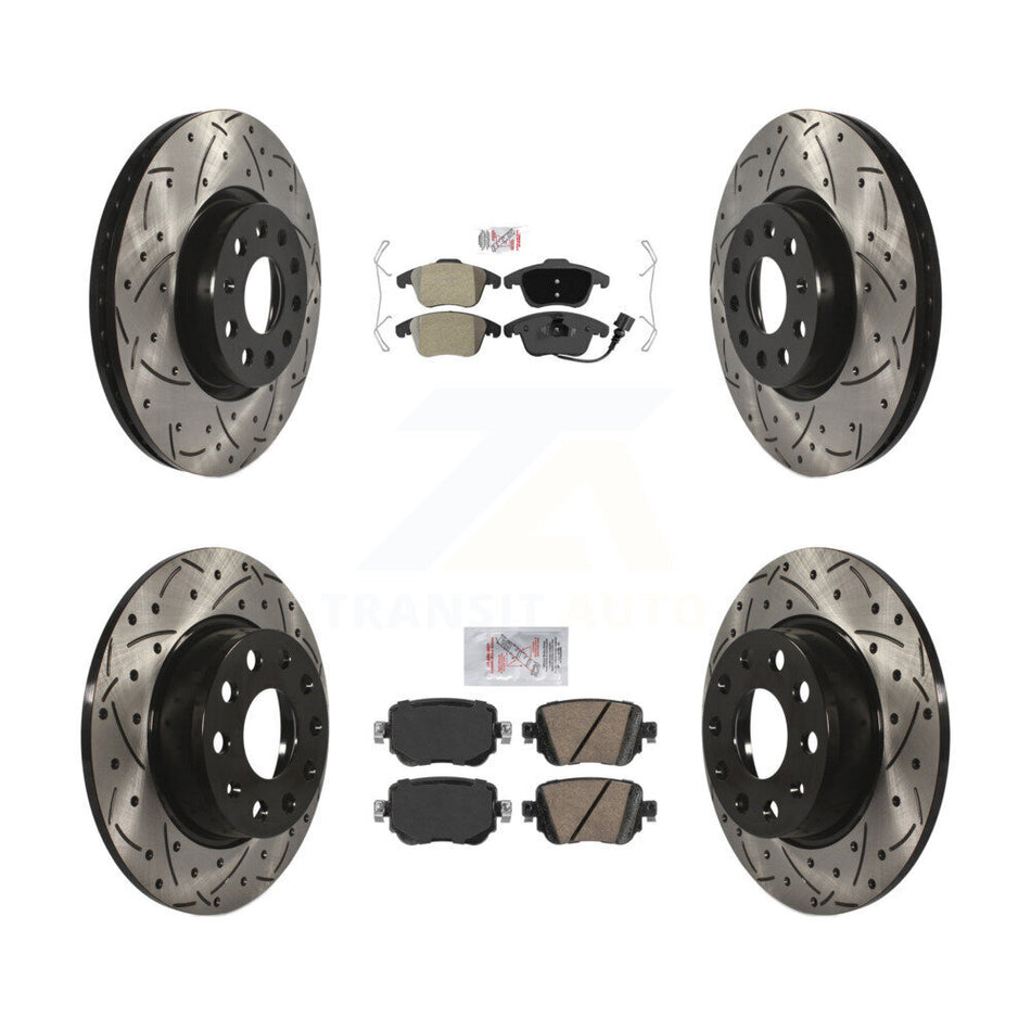 Front Semi-Metallic Rear Ceramic Pad & Drilled Slot Brake Rotor Kit For Volkswagen Passat KDA-101406