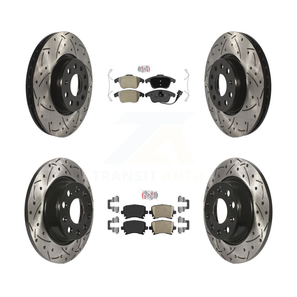Front Semi-Metallic Rear Ceramic Pad Drill Slot Brake Rotors Kit For Volkswagen Tiguan Q3 KDA-101408