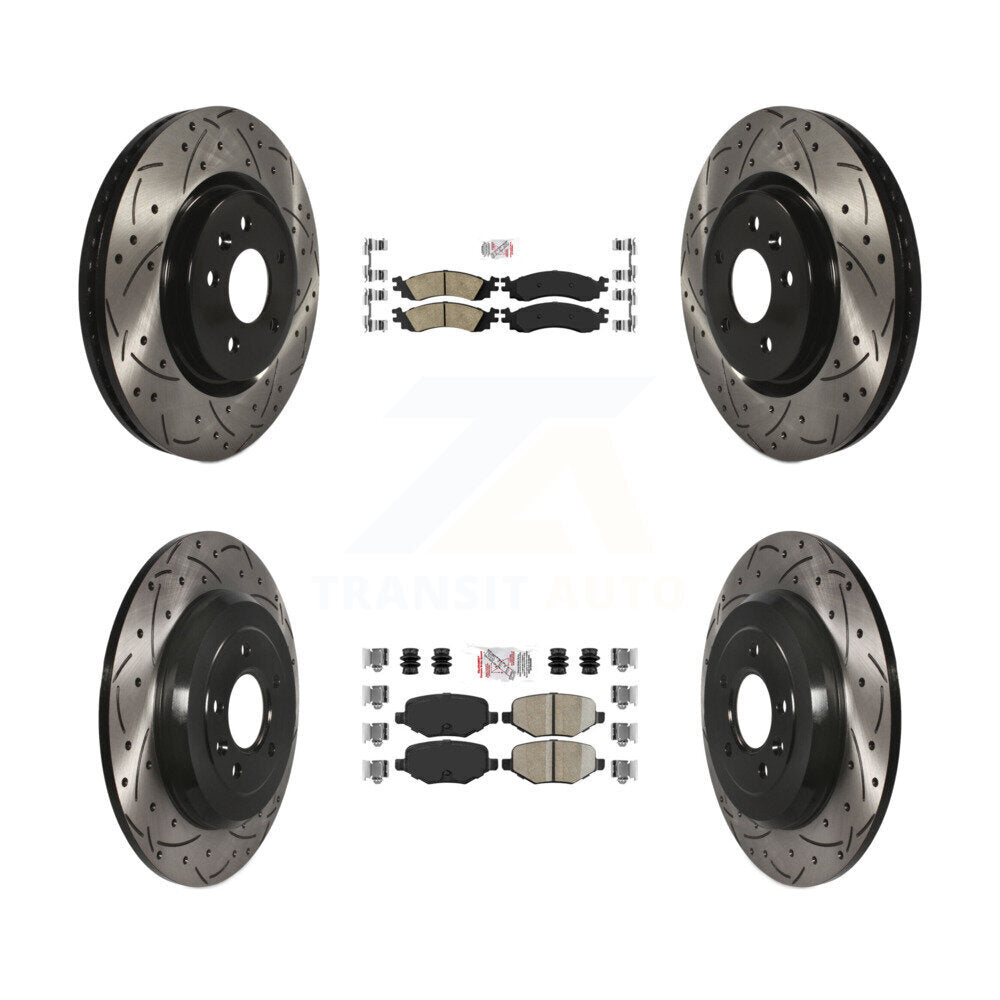 Front Rear Ceramic Pad Coat Drill Slot Disc Brake Rotor Kit For 2010-2012 Ford Taurus SHO KDA-101421