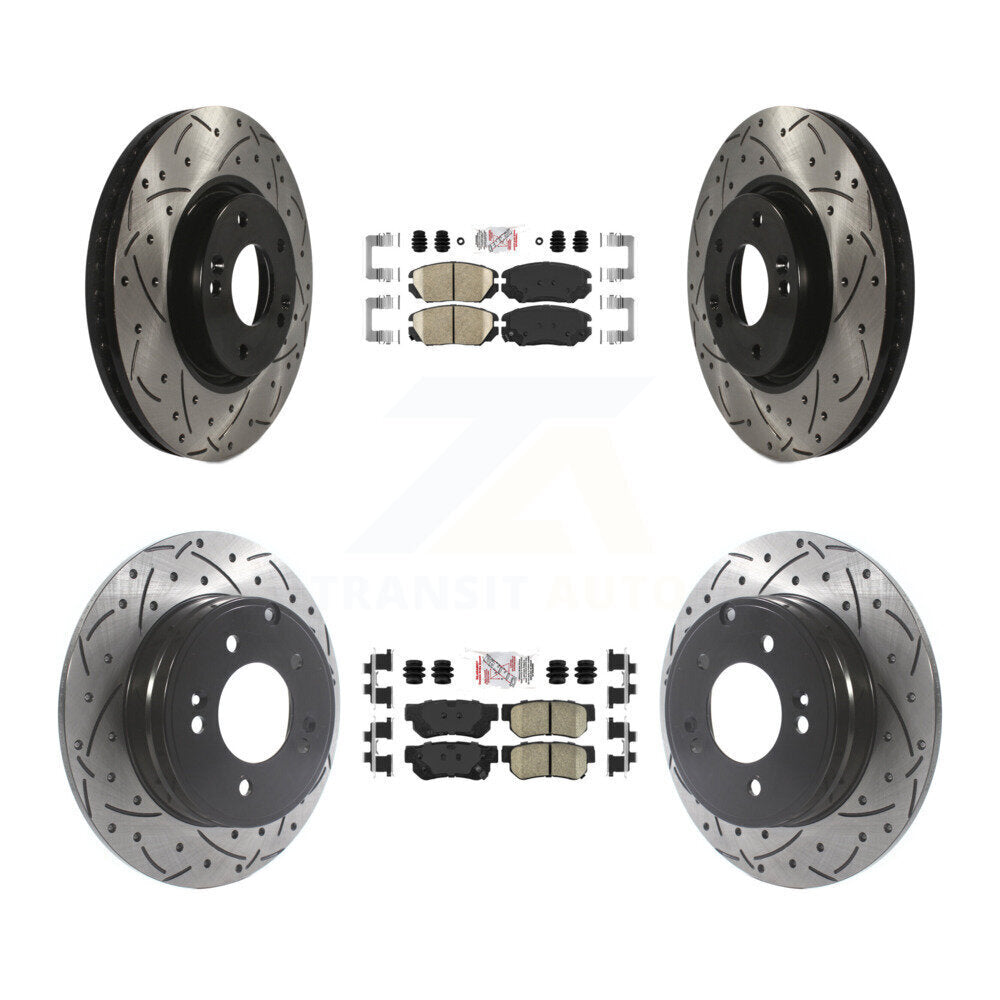 Front Rear Ceramic Pad & Coated Drilled Slot Disc Brake Rotor Kit For Hyundai Sonata 3.3L KDA-101426