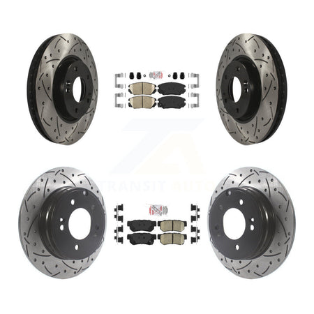 Front Rear Ceramic Pad & Coated Drilled Slot Disc Brake Rotor Kit For Hyundai Sonata 3.3L KDA-101427
