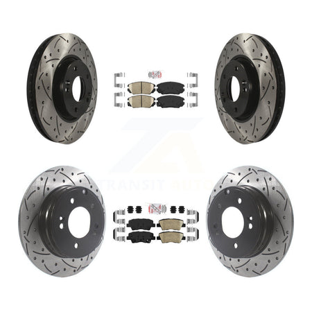 Front Rear Ceramic Pad & Coated Drilled Slot Disc Brake Rotor Kit For Hyundai Sonata 3.3L KDA-101429