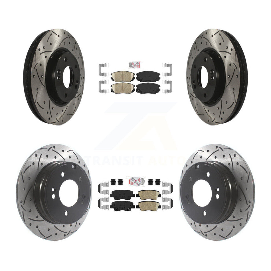 Front Rear Ceramic Pad & Coated Drilled Slot Disc Brake Rotor Kit For Hyundai Sonata 3.3L KDA-101429