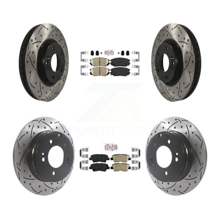 Front Rear Ceramic Pad & Coated Drilled Slot Disc Brake Rotor Kit For Hyundai Sonata 3.3L KDA-101430