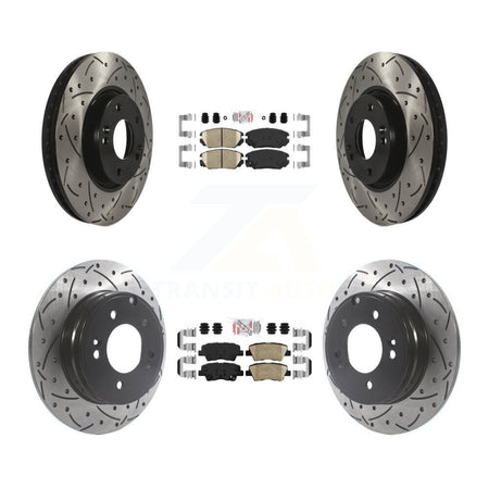 Front Rear Ceramic Pad & Coated Drilled Slot Disc Brake Rotor Kit For Hyundai Sonata 3.3L KDA-101431