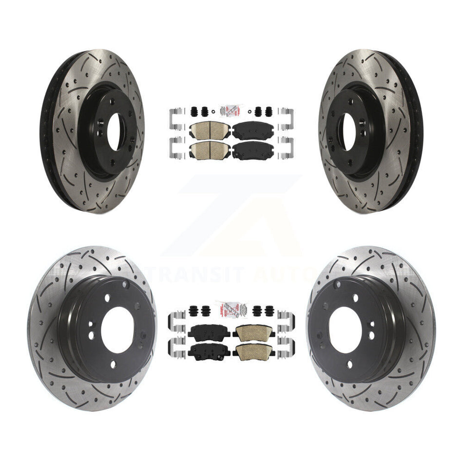 Front Rear Ceramic Pad & Coated Drilled Slot Disc Brake Rotor Kit For Hyundai Sonata 3.3L KDA-101431