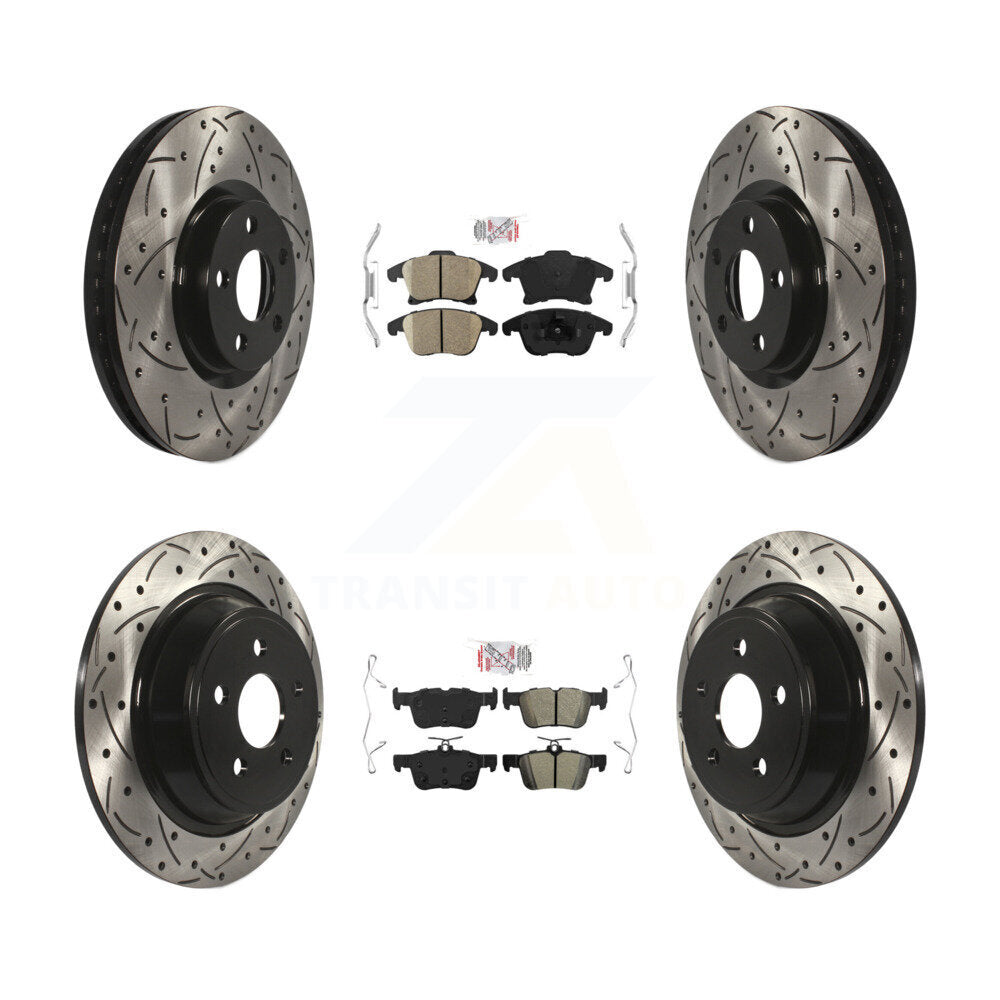 Front Ceramic Rear Semi-Metallic Pad And Coated Drilled Slotted Disc Brake Rotors Kit For KDA-101446