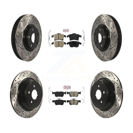 Front Ceramic Rear Semi-Metallic Pad And Coated Drilled Slotted Disc Brake Rotors Kit For KDA-101446