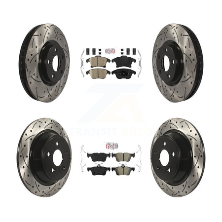Front Ceramic Rear Semi-Metallic Pad And Coated Drilled Slotted Disc Brake Rotors Kit For KDA-101448