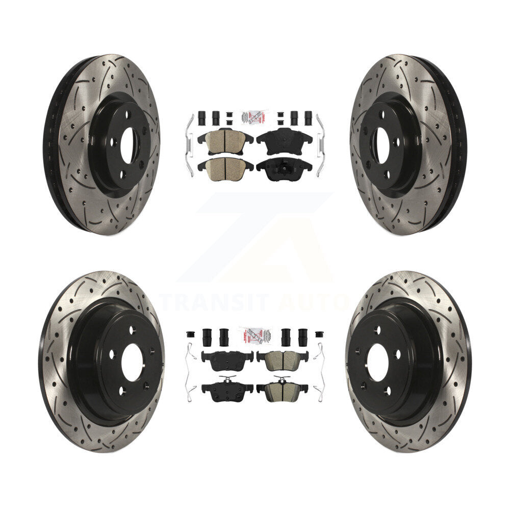 Front Ceramic Rear Semi-Metallic Pad And Coated Drilled Slotted Disc Brake Rotors Kit For KDA-101449