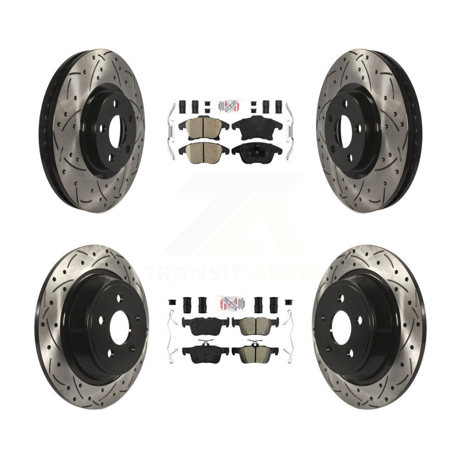 Front Ceramic Rear Semi-Metallic Pad And Coated Drilled Slotted Disc Brake Rotors Kit For KDA-101449