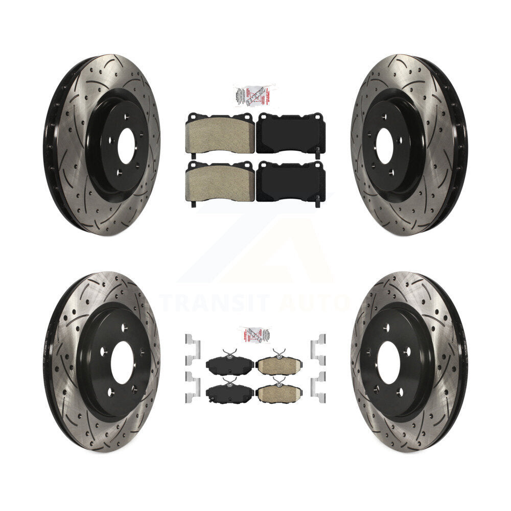 Front Semi-Metallic Rear Ceramic Pad & Drilled Slot Disc Brake Rotor Kit For Ford Mustang KDA-101455