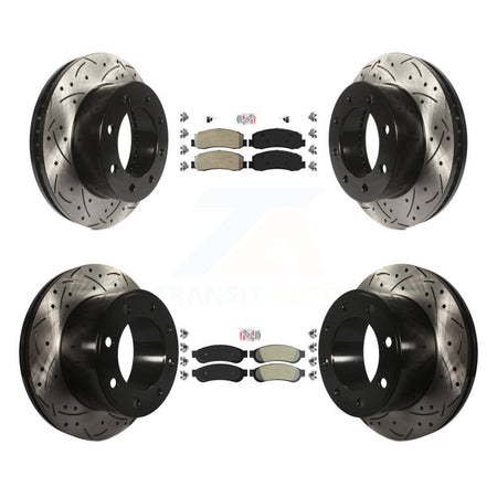 Front Rear Semi-Metallic Pad Drilled Slot Brake Rotor Kit For Ford F-250 Super Duty F-350 KDA-101459