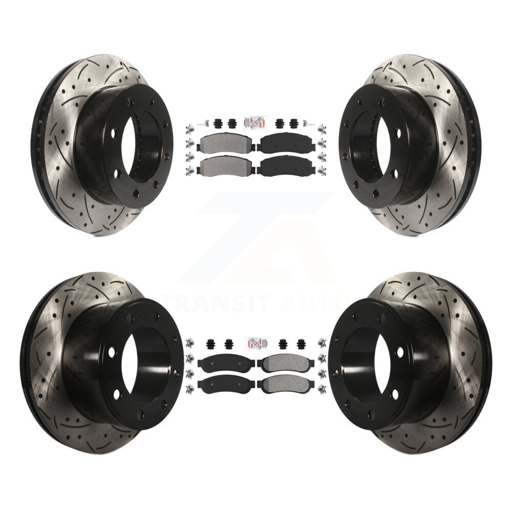 Front Rear Semi-Metallic Pad Drilled Slot Brake Rotor Kit For Ford F-250 Super Duty F-350 KDA-101462