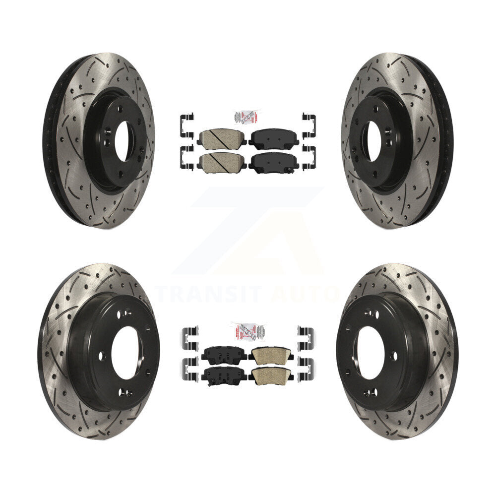 Front Rear Ceramic Pad Coated Drilled Slot Disc Brake Rotor Kit For Kia Forte Forte5 Koup KDA-101463